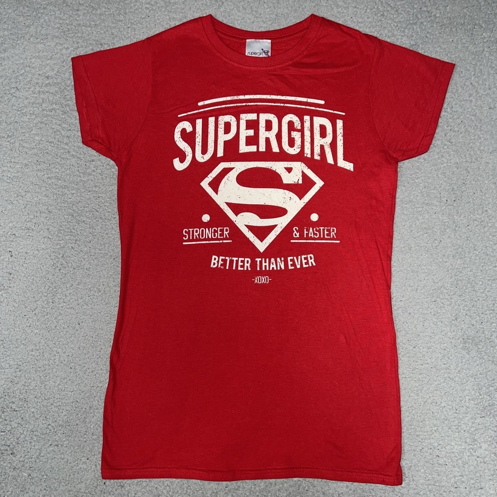 DC Comics Supergirl Stronger & Faster T Shirt Women's L Red Better Than Ever Top